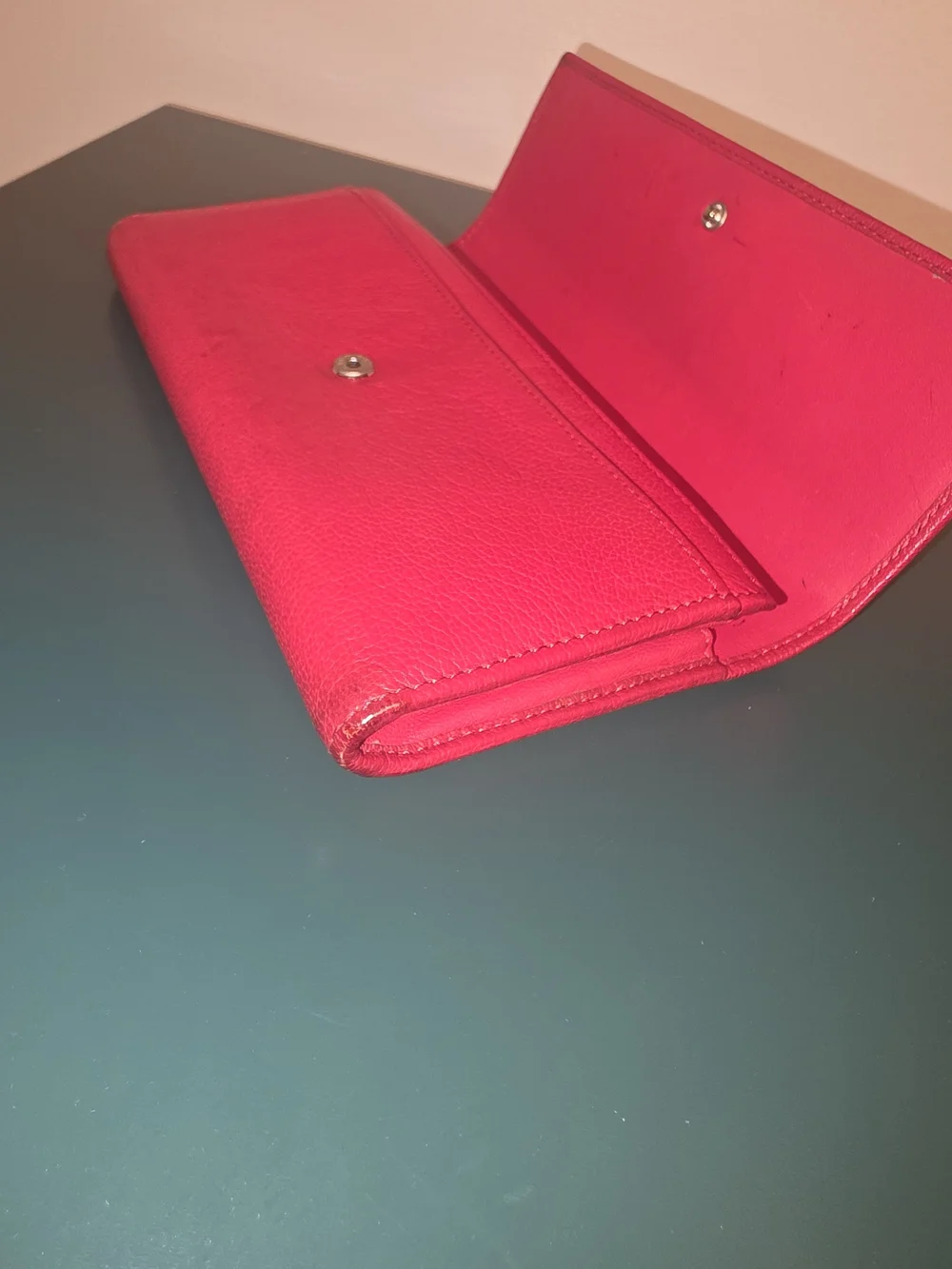 Red Leather Wallet with Logo Plaque